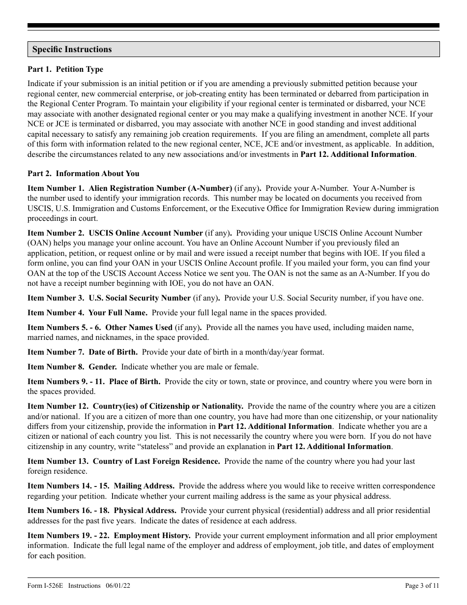 Instructions for USCIS Form I-526E Immigrant Petition by Regional Center Investor, Page 3