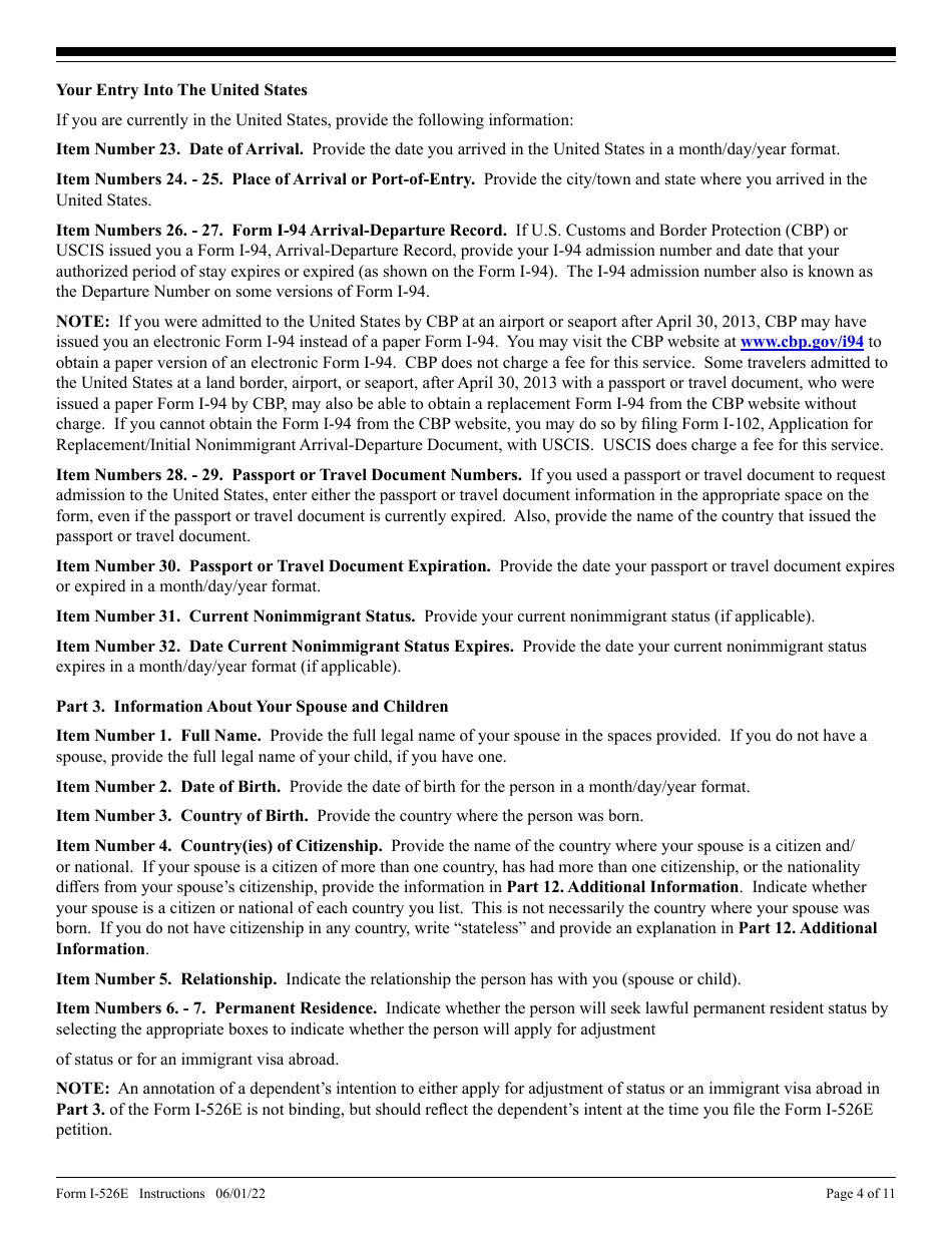 Instructions for USCIS Form I-526E Immigrant Petition by Regional Center Investor, Page 4