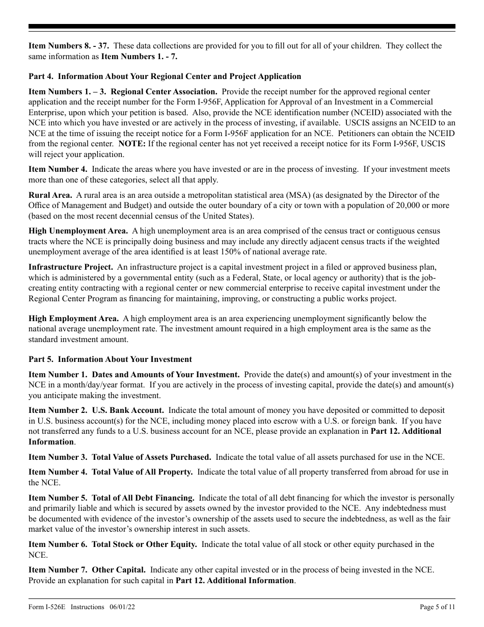 Instructions for USCIS Form I-526E Immigrant Petition by Regional Center Investor, Page 5