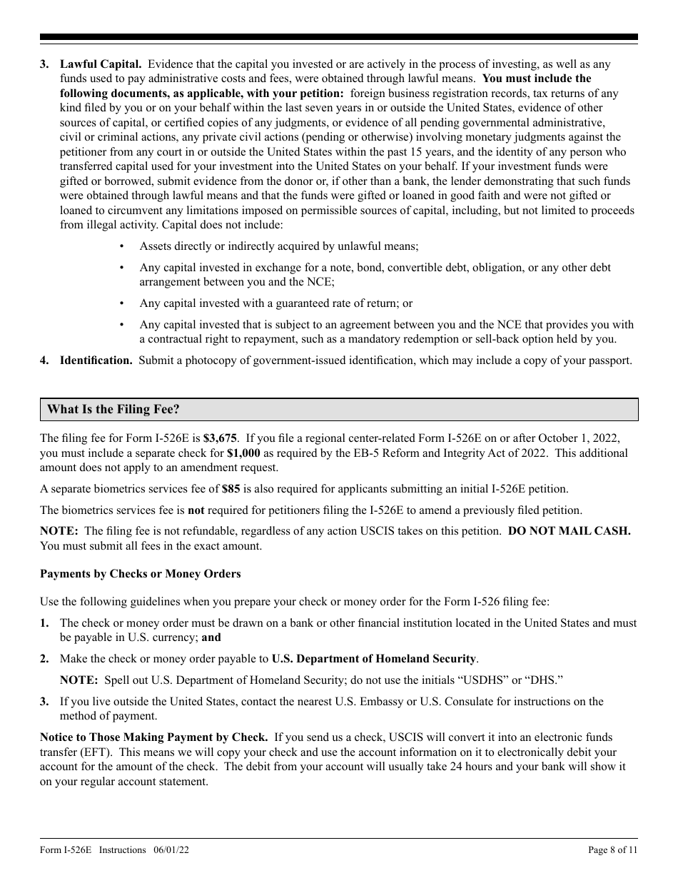 Instructions for USCIS Form I-526E Immigrant Petition by Regional Center Investor, Page 8