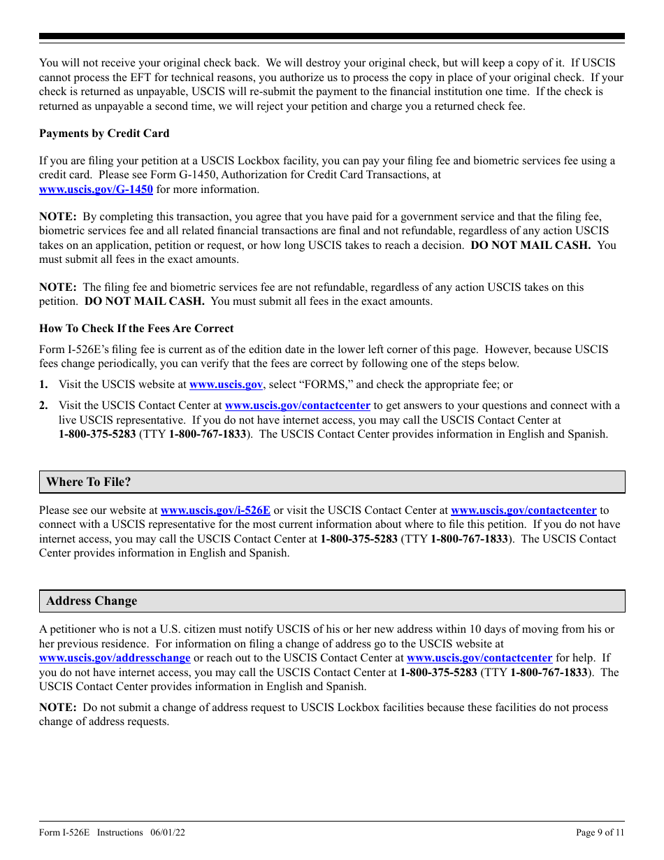 Instructions for USCIS Form I-526E Immigrant Petition by Regional Center Investor, Page 9
