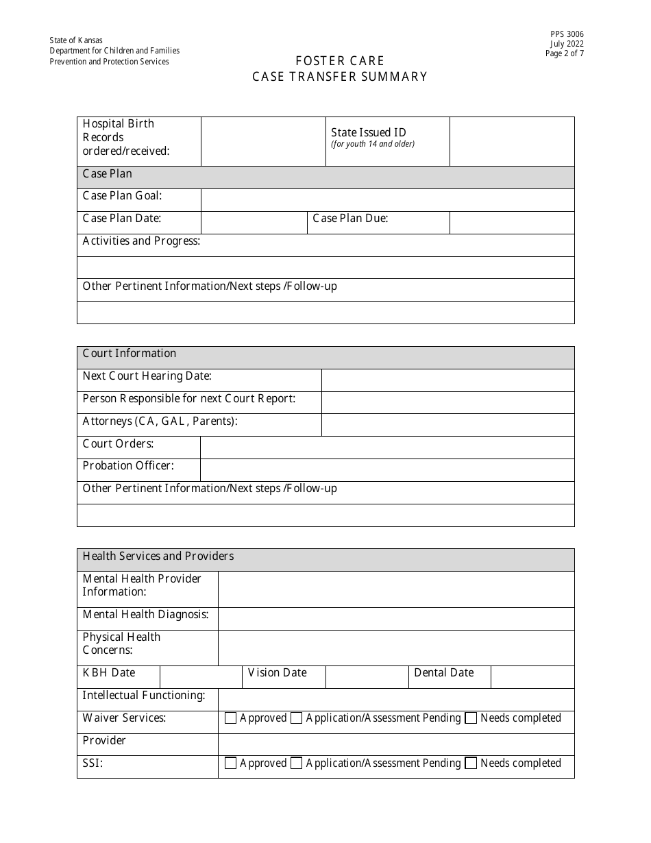 Form PPS3006 - Fill Out, Sign Online and Download Printable PDF, Kansas ...