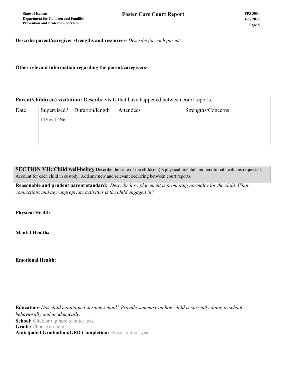 Form PPS3004 Foster Care Court Report - Kansas, Page 5