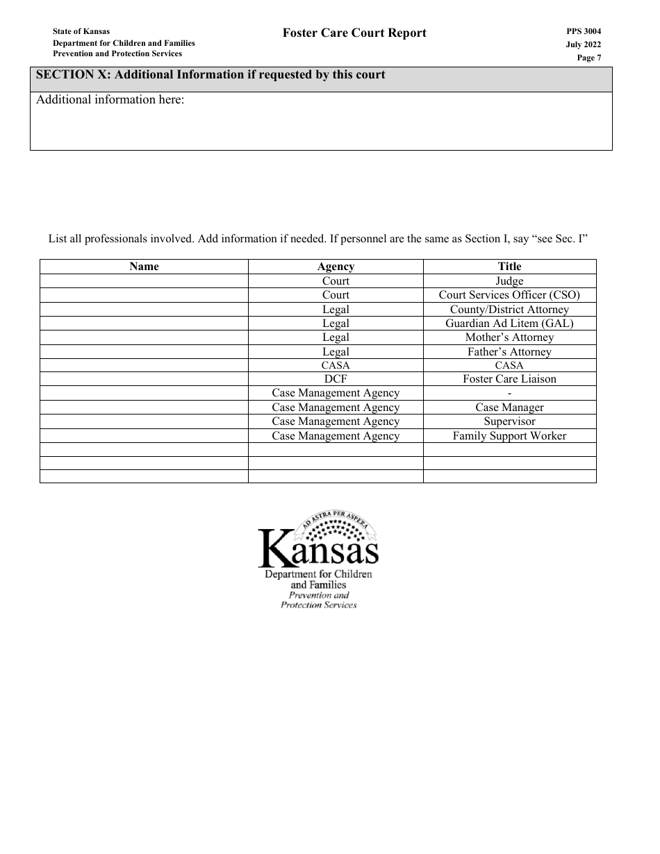 Form PPS3004 Foster Care Court Report - Kansas, Page 7