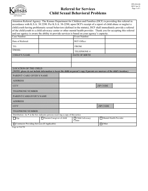 Form PPS2014B Referral for Services child Sexual Behavioral Problems - Kansas
