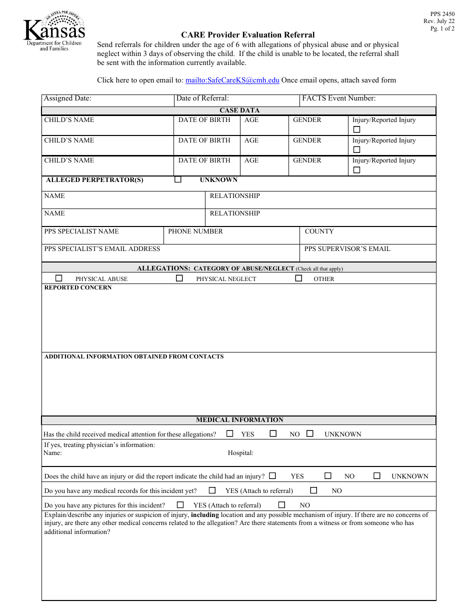 Form Pps2450 - Fill Out, Sign Online And Download Printable Pdf, Kansas 