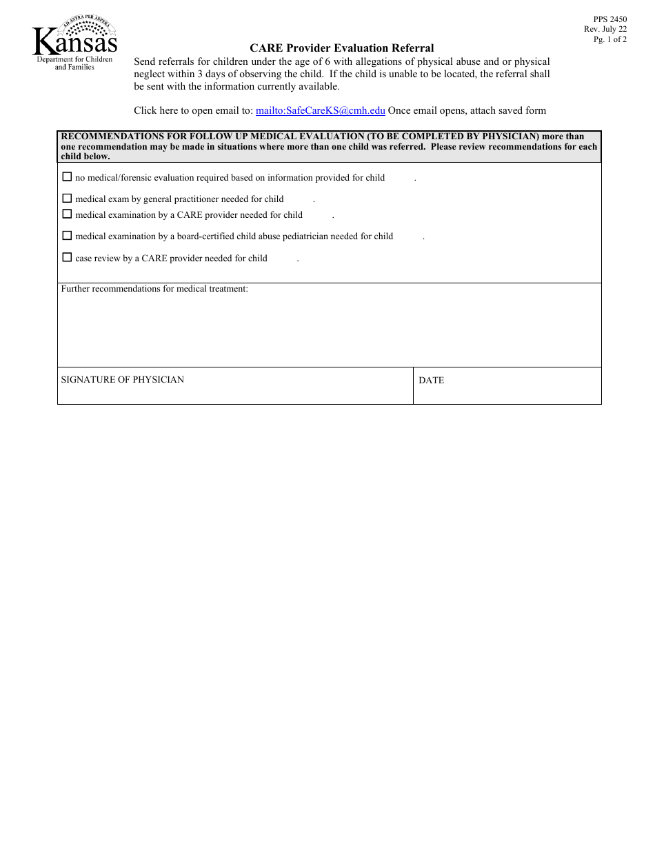 Form PPS2450 Care Provider Evaluation Referral - Kansas, Page 2