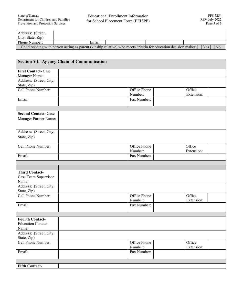 Form PPS5254 educational Enrollment Information for School Placement Form (Eeispf) - Kansas, Page 5