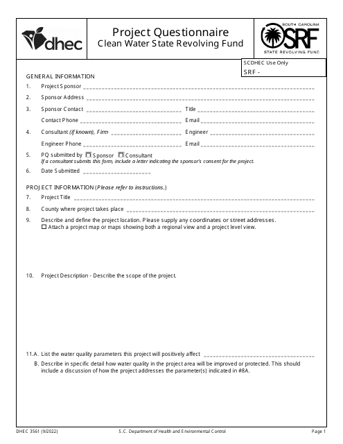 DHEC Form 3561  Printable Pdf