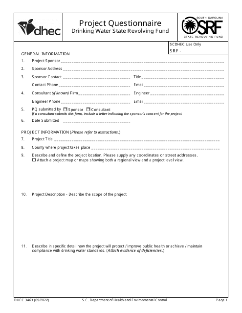 DHEC Form 3463  Printable Pdf