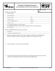 DHEC Form 3463 Drinking Water State Revolving Fund Project Questionnaire - South Carolina