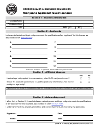 Form MJ20-1060 Marijuana Applicant Questionnaire - Oregon, Page 2
