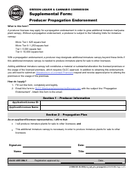 Document preview: Form MJ18-2205 Producer Propagation Endorsement - Oregon