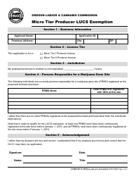 Document preview: Form MJ17-2210 Micro Tier Producer Lucs Exemption - Oregon