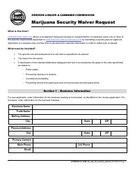 Form MJ15-1201 Marijuana Security Waiver Request - Oregon