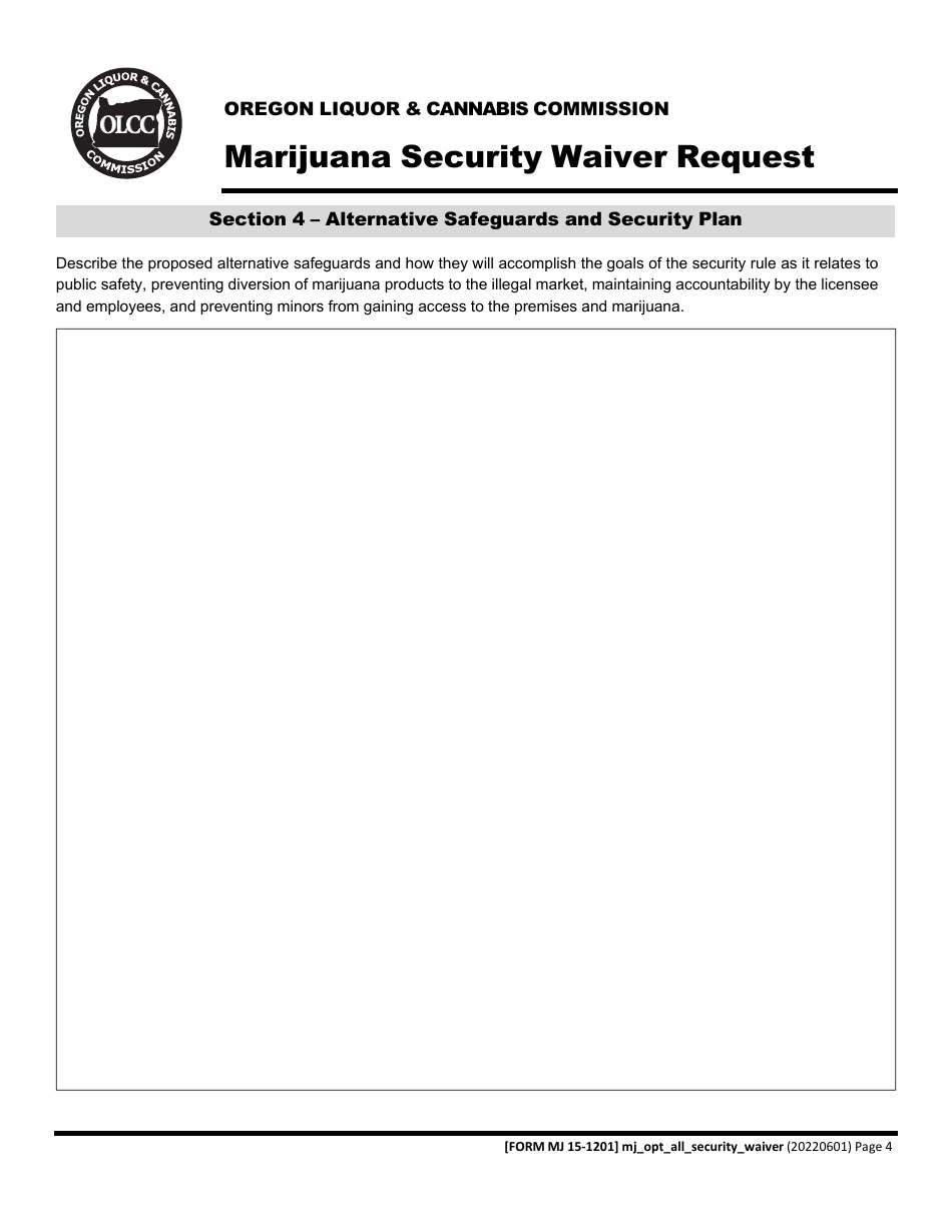 Form MJ15-1201 Marijuana Security Waiver Request - Oregon, Page 4