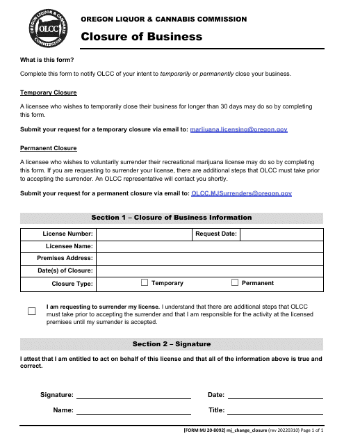 Form MJ20-8092  Printable Pdf