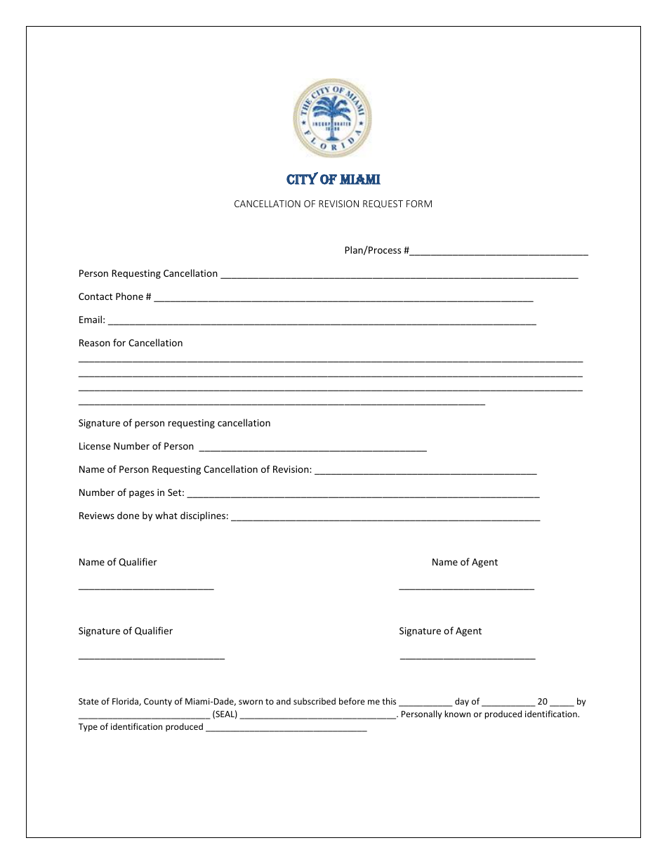 Cancellation of Revision Request Form - City of Miami, Florida, Page 1