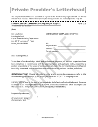 Document preview: Form D.2 Certificate of Compliance - Request for Tco/Tcc - Sample - City of Miami, Florida