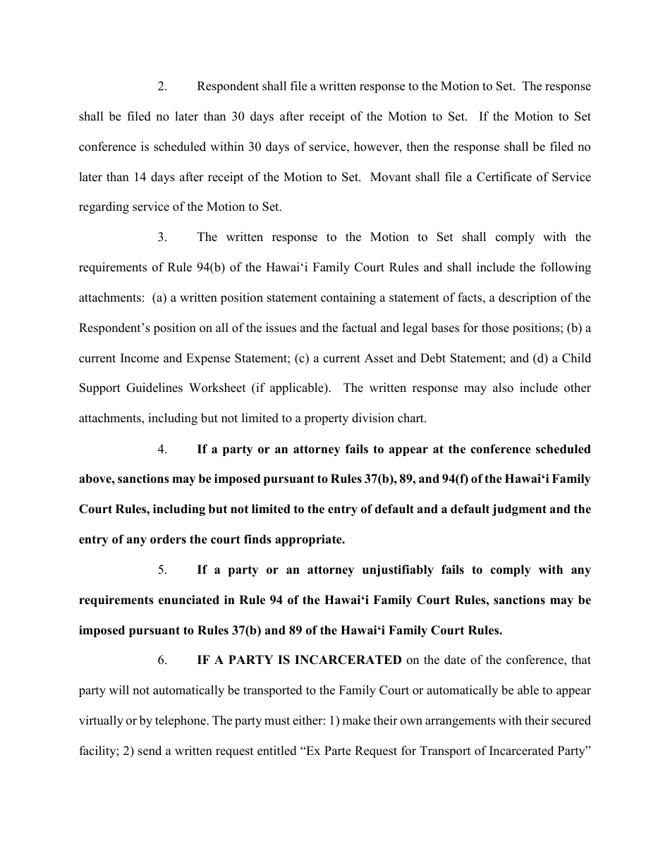 Form 1F-P-3034 Proposed Notice and Scheduling Order - Hawaii, Page 4