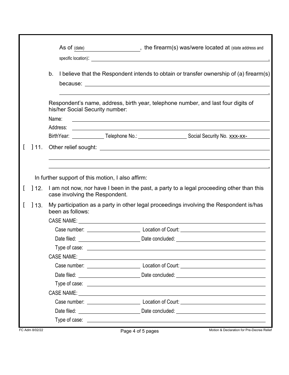 Form 1F-P-816 Motion and Declaration for Pre-decree Relief - Hawaii, Page 4