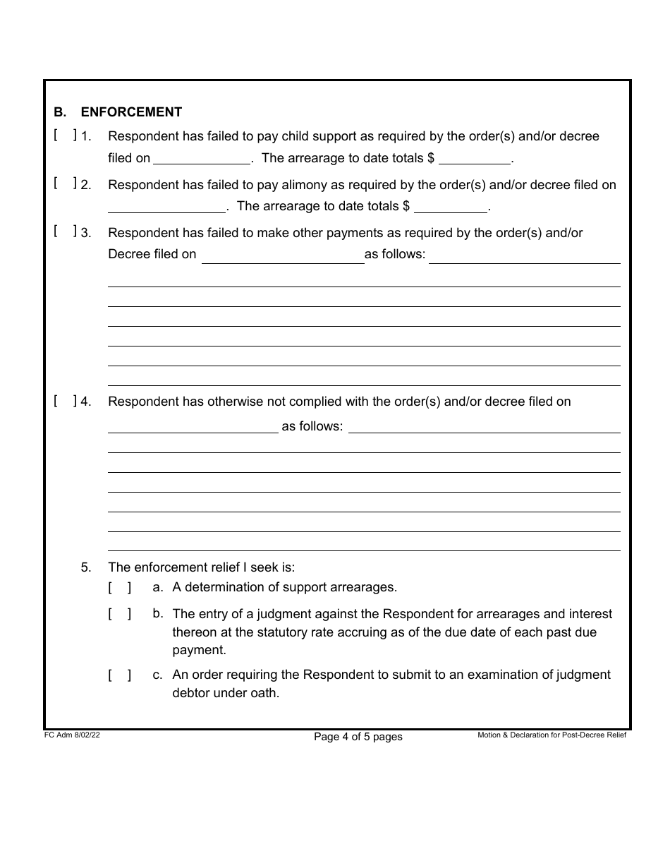 Form 1F-P-878 Motion and Declaration for Post-decree Relief - Hawaii, Page 4
