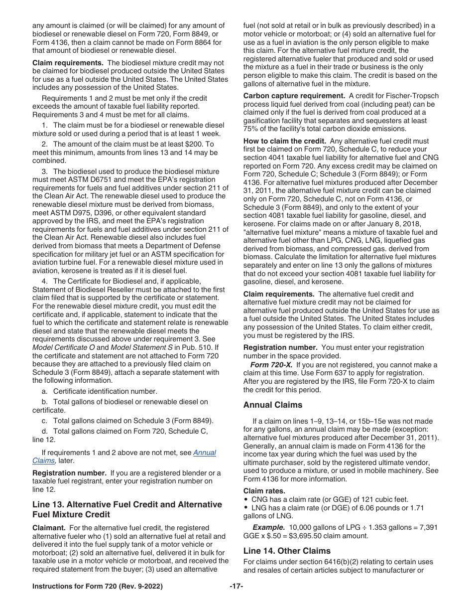Instructions for IRS Form 720 Quarterly Federal Excise Tax Return, Page 17