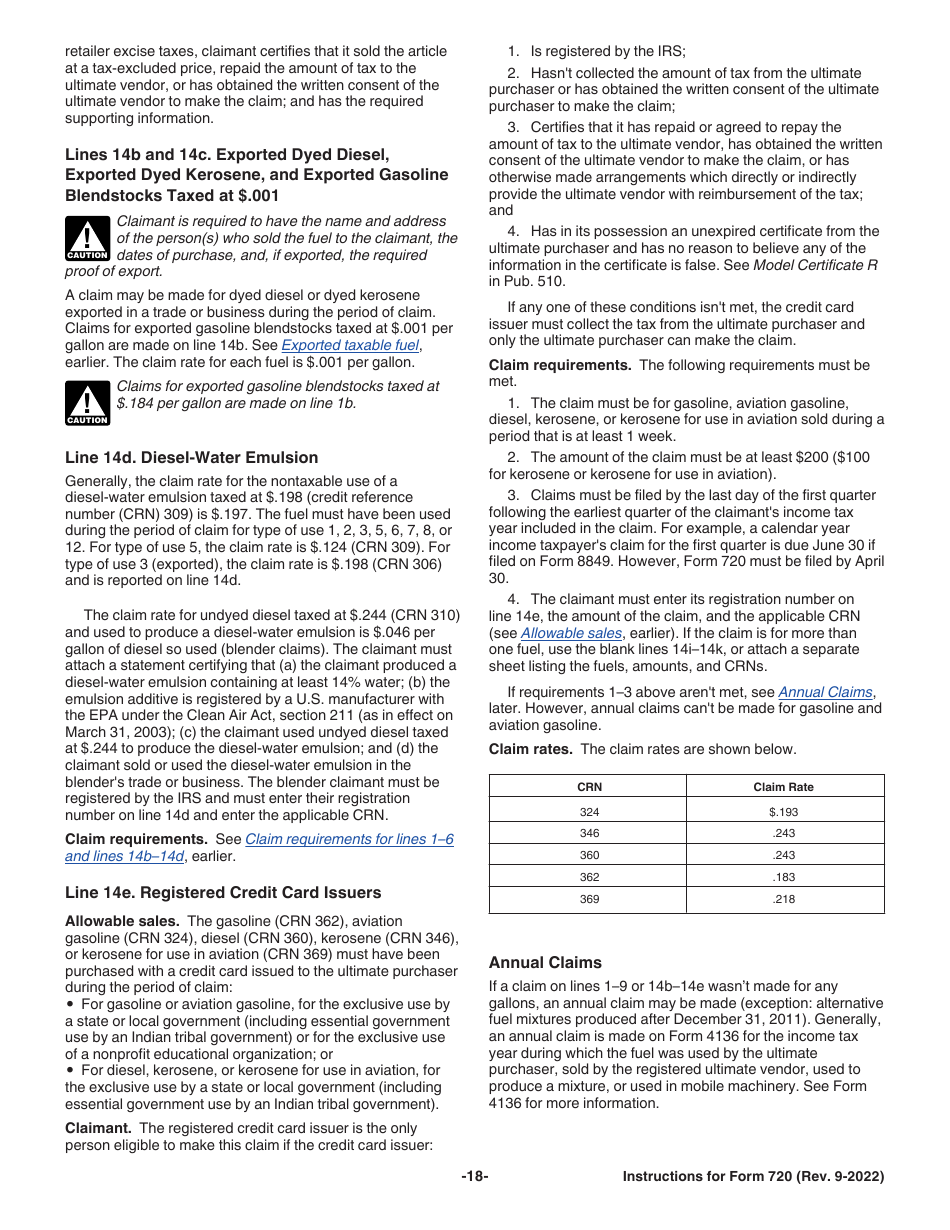 Instructions for IRS Form 720 Quarterly Federal Excise Tax Return, Page 18