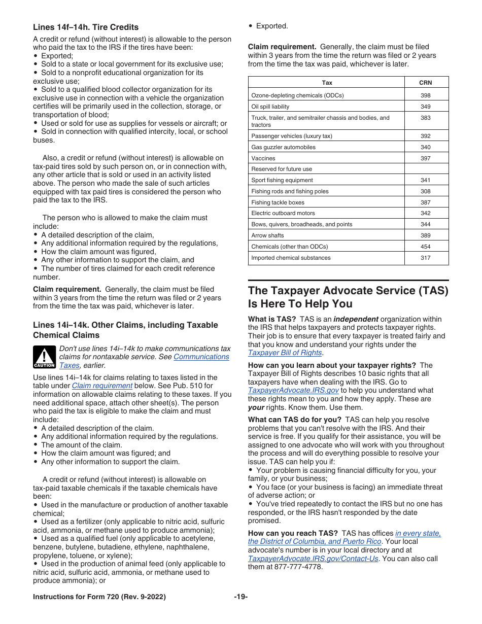 Instructions for IRS Form 720 Quarterly Federal Excise Tax Return, Page 19