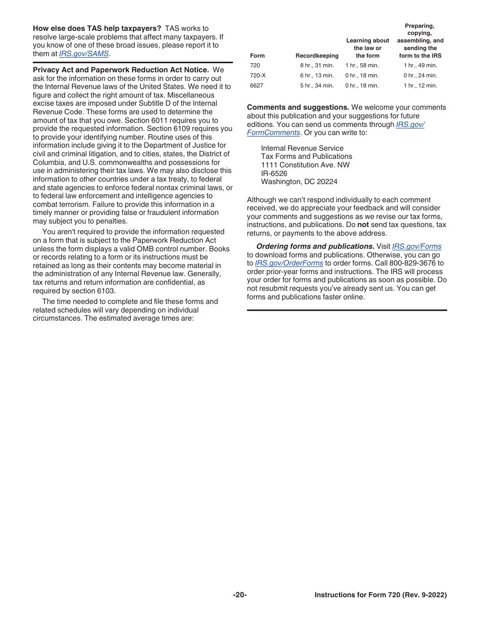 Instructions for IRS Form 720 Quarterly Federal Excise Tax Return, Page 20