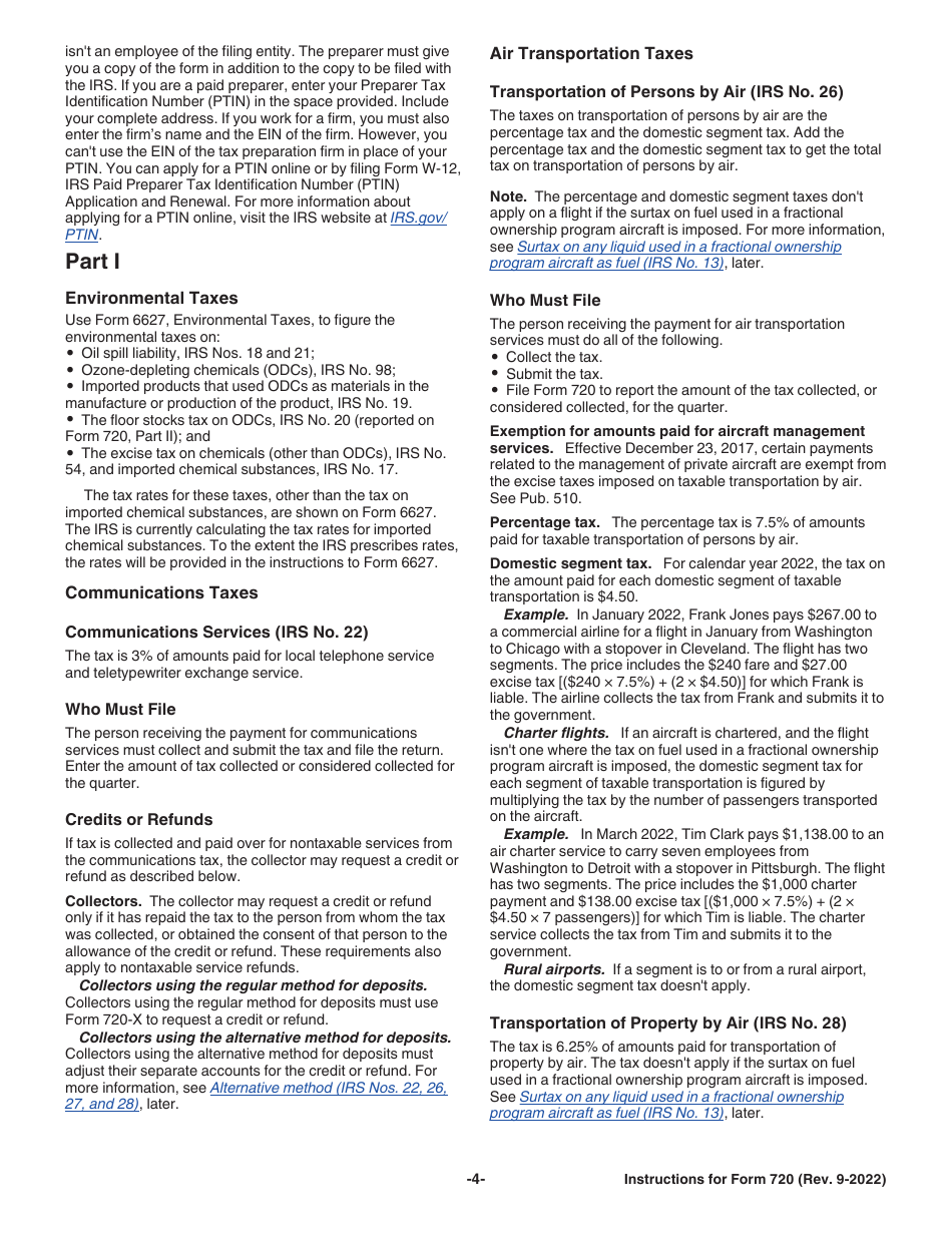Instructions for IRS Form 720 Quarterly Federal Excise Tax Return, Page 4