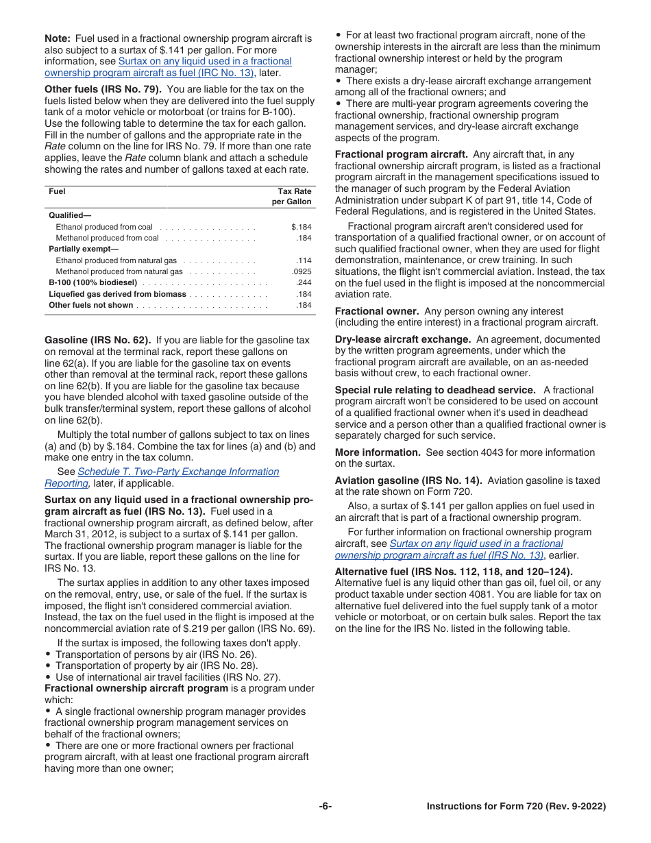 Instructions for IRS Form 720 Quarterly Federal Excise Tax Return, Page 6