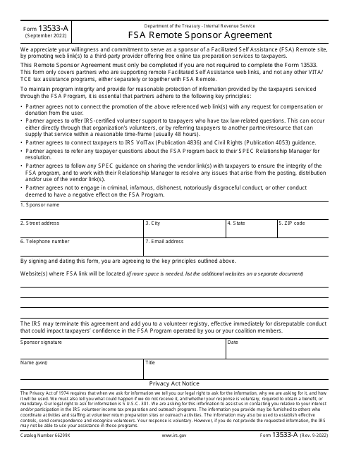 IRS Form 13533-A  Printable Pdf