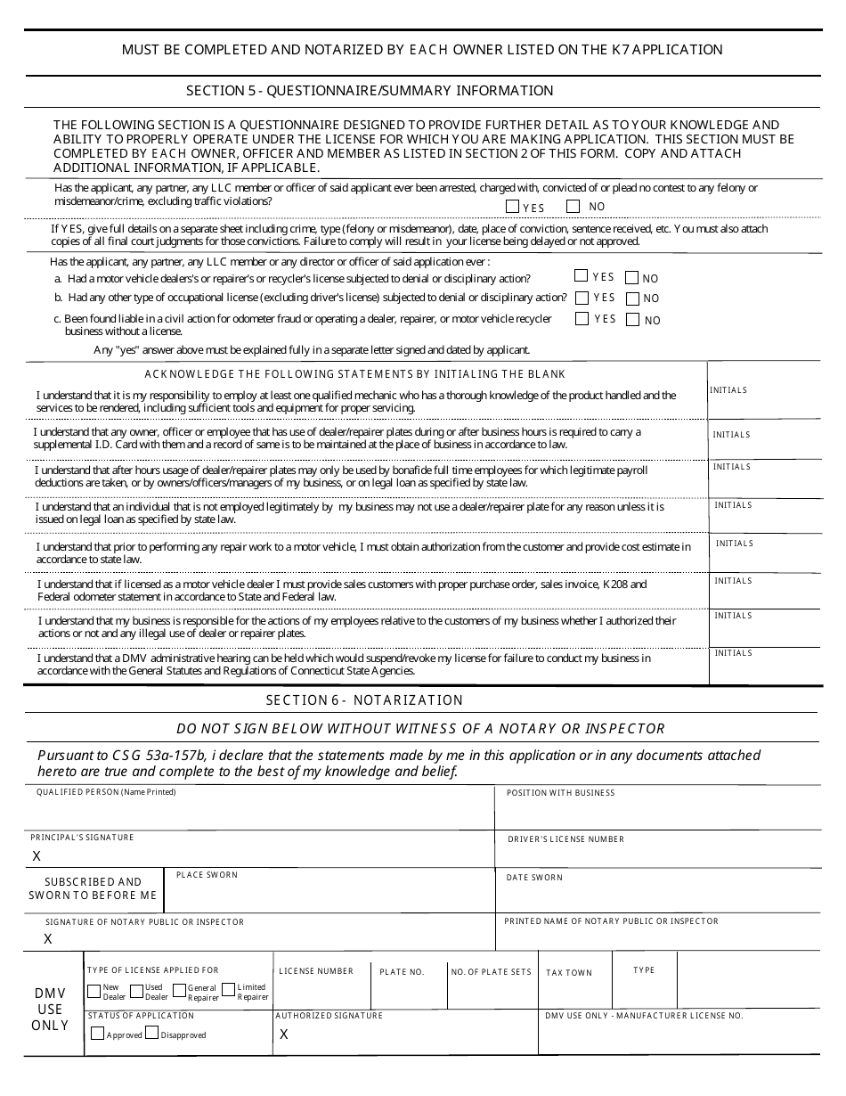 Form K-8 License Inspection Application - Connecticut, Page 4