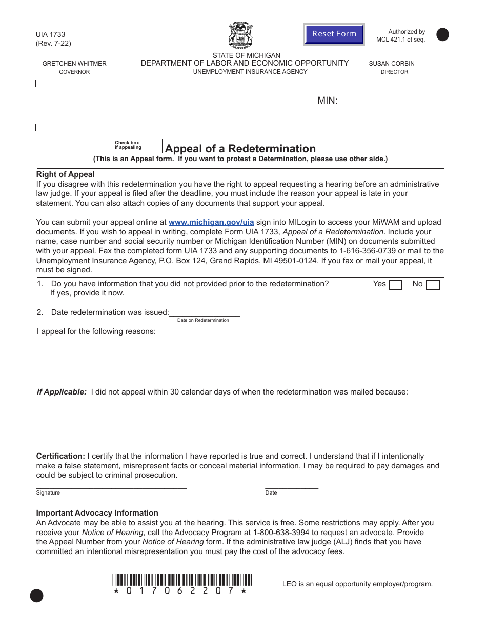 Form UIA1733 - Fill Out, Sign Online and Download Fillable PDF ...