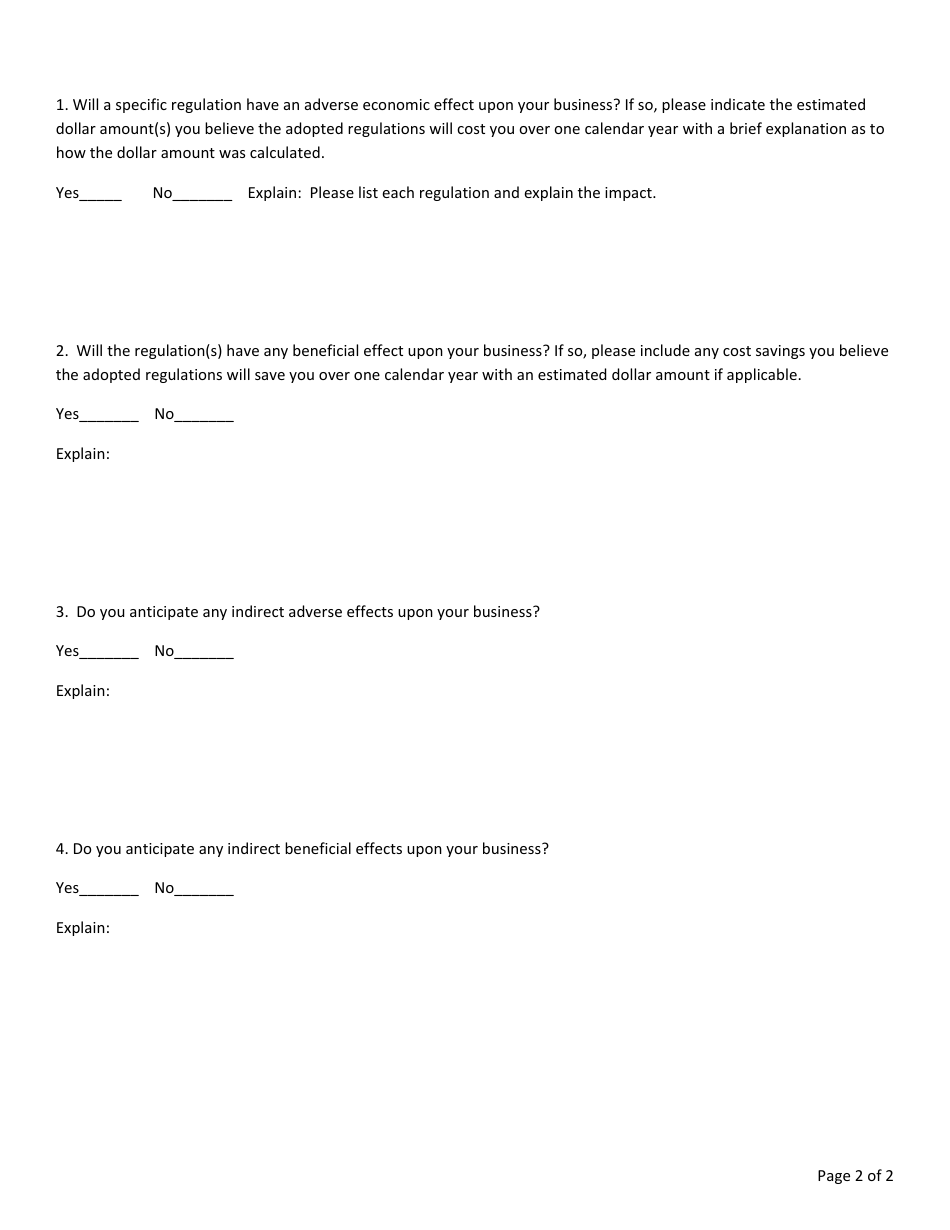 Proposed Regulations  Small Business Impact Questionnaire - Abuse of Alcohol and Drugs - Nevada, Page 2