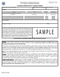 Document preview: CBP Form I-68 Canadian Border Boat Landing Permit - Sample