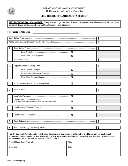 CBP Form 4632  Printable Pdf
