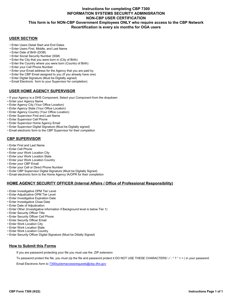 CBP Form 7300 Information Systems Security Administration Non-CBP User Certification, Page 2