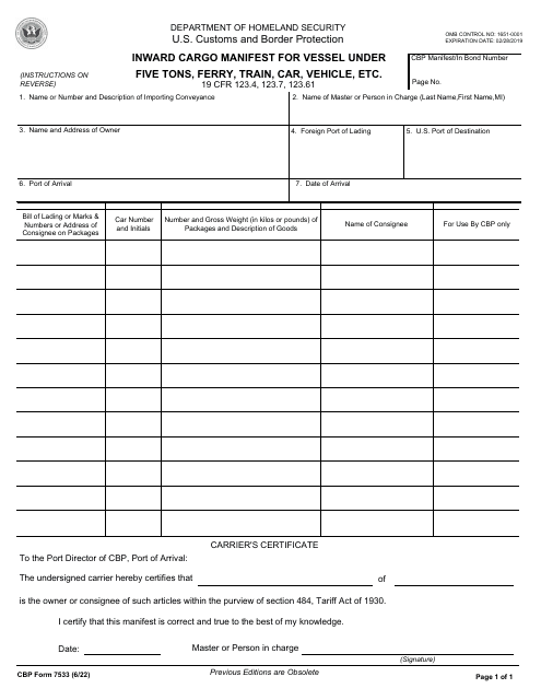 CBP Form 7533  Printable Pdf