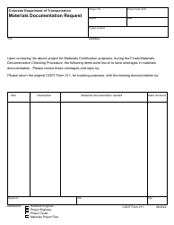 CDOT Form 211 Materials Documentation Request - Colorado