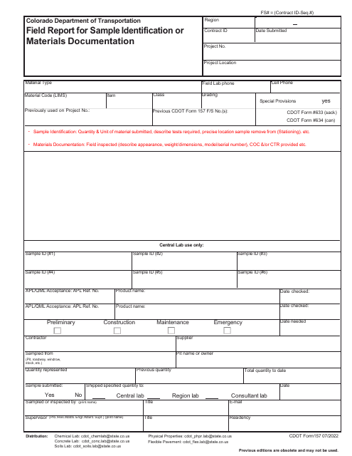 CDOT Form 157  Printable Pdf