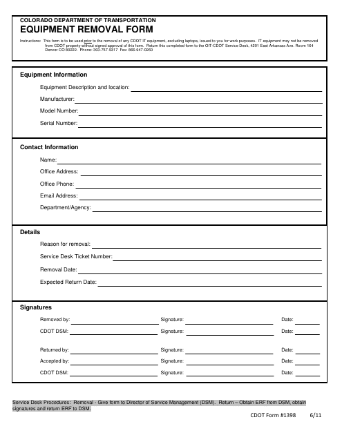 CDOT Form 1398  Printable Pdf