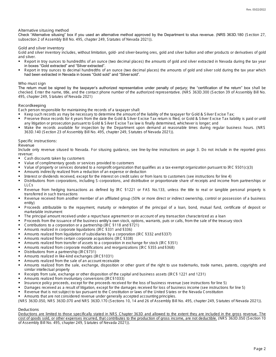 Instructions for Form GSET-01.01 Gold  Silver Excise Tax Return - Nevada, Page 2