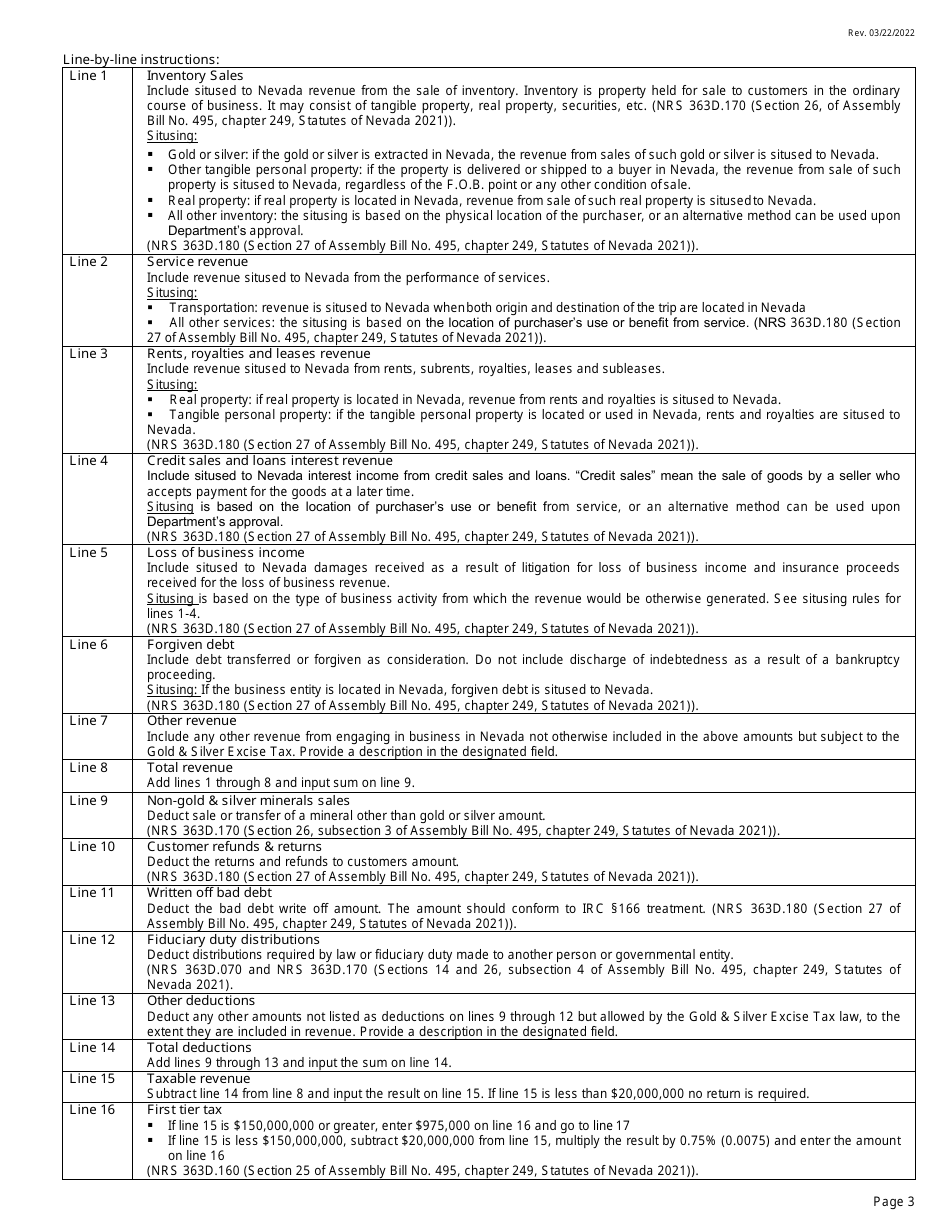 Instructions for Form GSET-01.01 Gold  Silver Excise Tax Return - Nevada, Page 3