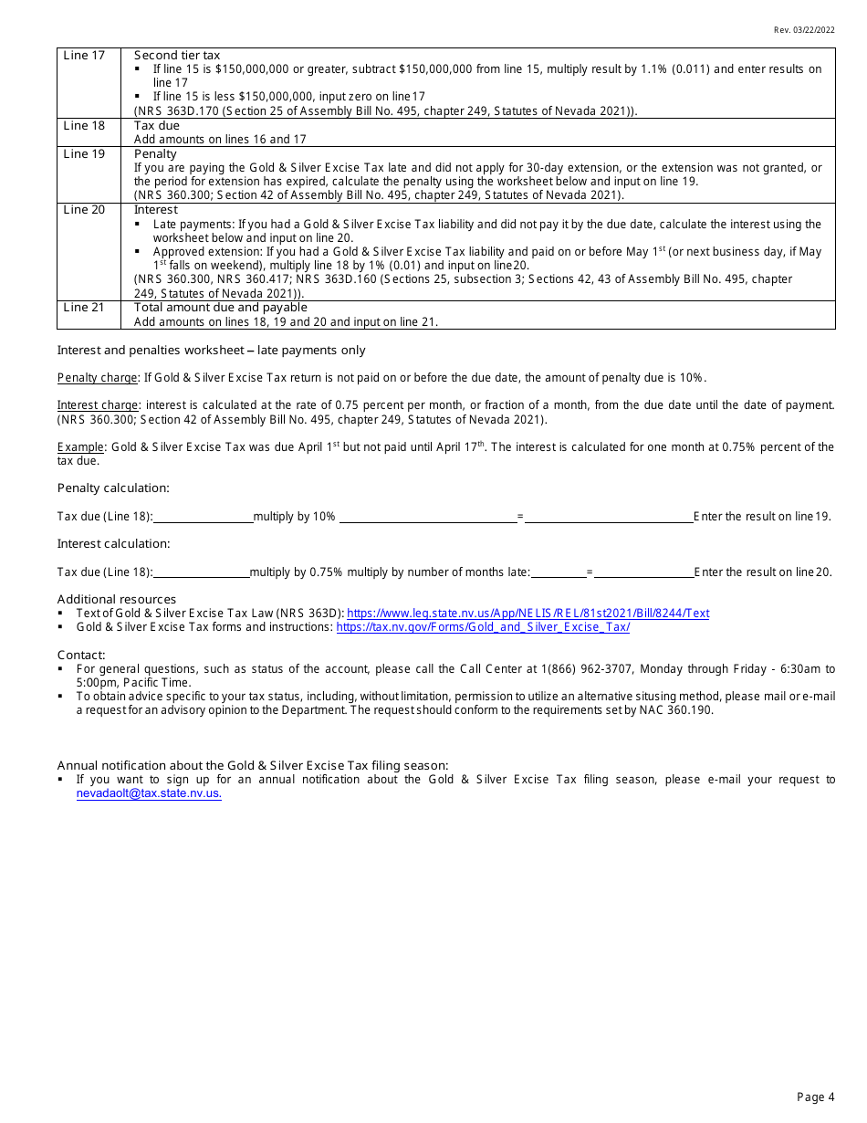 Instructions for Form GSET-01.01 Gold  Silver Excise Tax Return - Nevada, Page 4