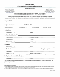 Document preview: Minor Building Permit Application - Mono County, California
