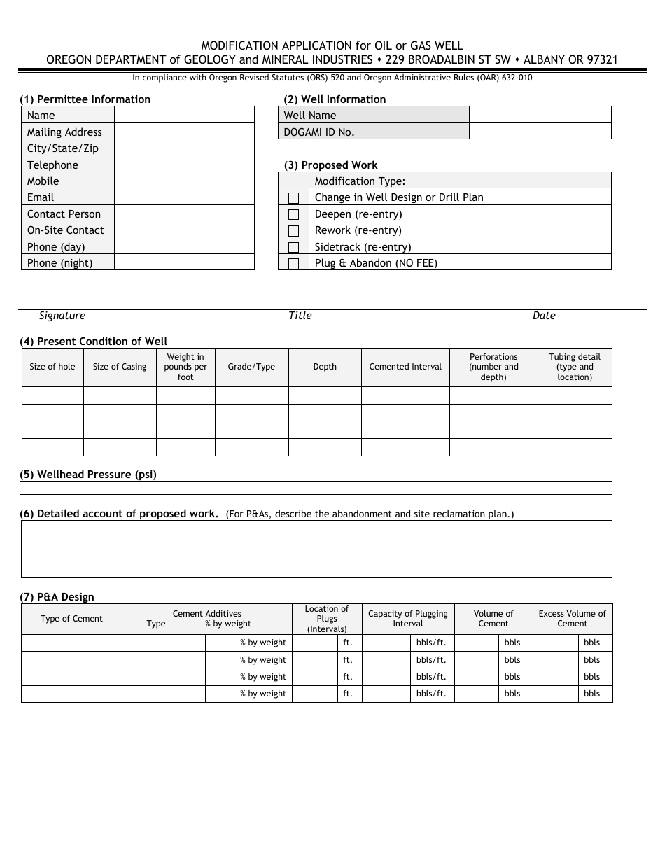 Modification Application for Oil or Gas Well - Oregon, Page 1