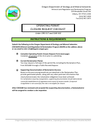 Document preview: Operating Permit Closure Request Checklist - Oregon