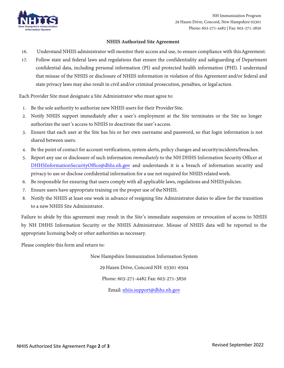 Nhiis Authorized Site Agreement - New Hampshire, Page 2